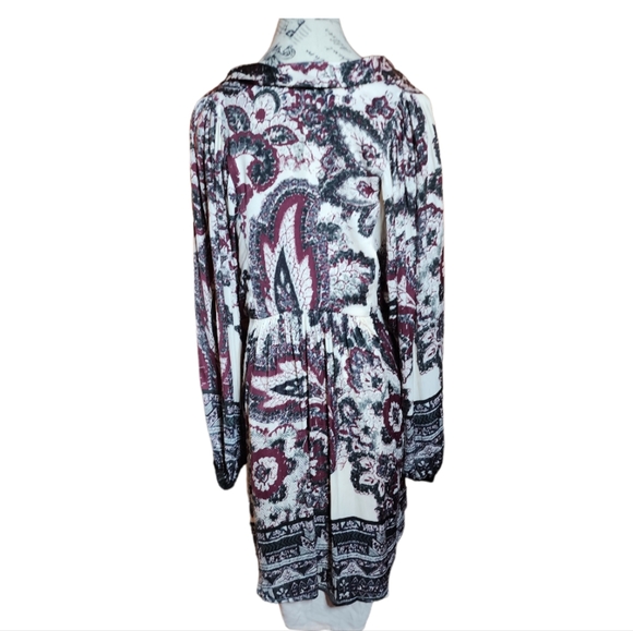 Free People Long Sleeve Paisley Boho Mini Dress Oversized Size Medium - Picture 2 of 3